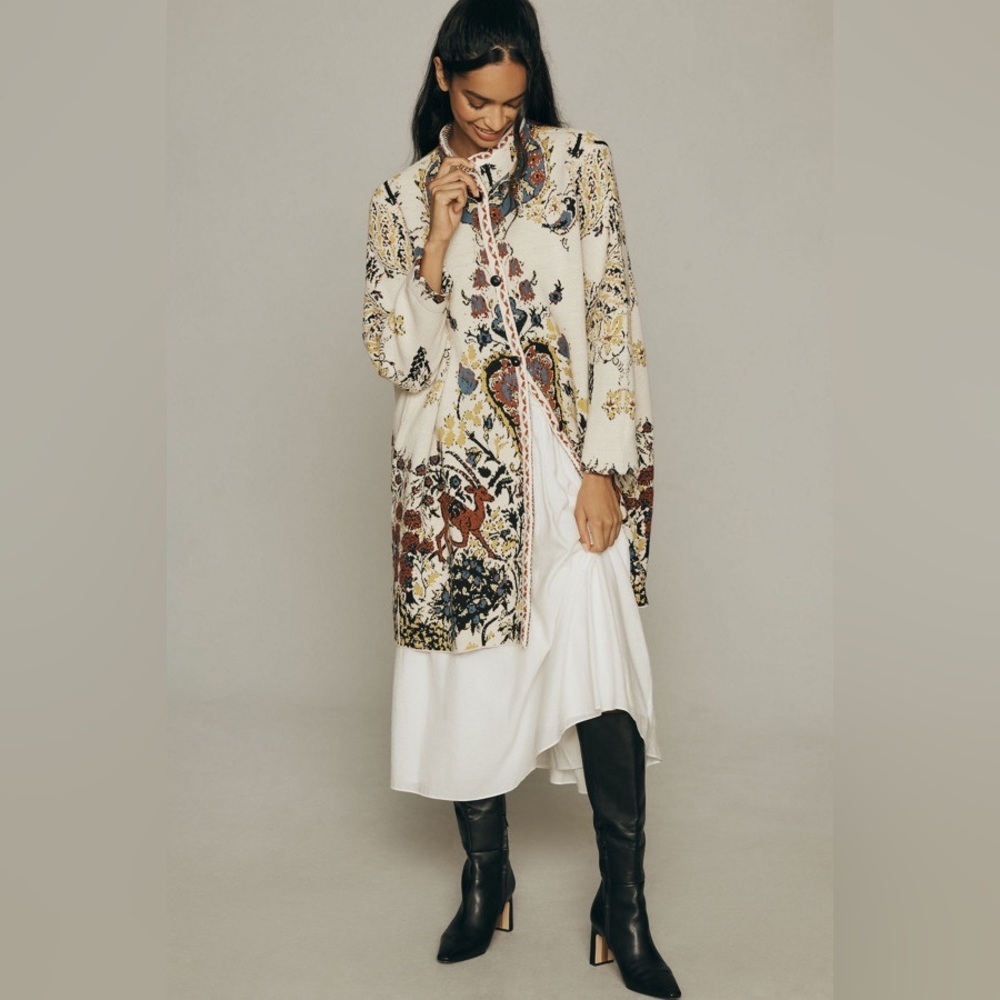 Anthropologie Jacquard Printed Sweater Coat by Aldomartins